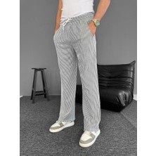 Modi Green Kadın Modern Stil Gri Su Yolu Çizgili Cepli Pantalon