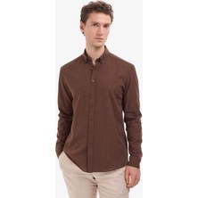 Pierre Cardin Erkek Koyu Kahverengi Regular Fit Uzun Kollu Gömlek 50325356-VR084