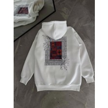Modi Green Arka Baskılı Kadın Sokak Stili Beyaz Uzun Kol Kapüşonlu Ön ve Sweatshirt