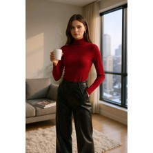 Modi Green Kadın Modern Stil Bordo Parmak Detaylı Esnek Uzun Kollu Body