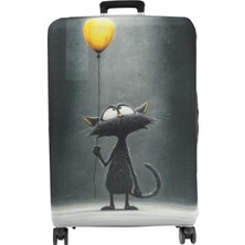My Saraciye (MY#160 Üzgün Kedi) Valiz Için kılıf Rengarenk-Büyük Boy