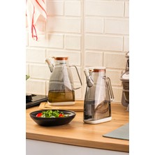 Porsima 3853-2 Renkli Borosilikat Cam Zeytinyağ Şişesi - 2li Yağlık ve Sirkelik Seti Krem 1lt