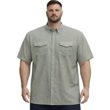 Battal Moda Büyük Beden Erkek Çift Cepli Kısa Kollu Gömlek %100 Pamuk Haki 3XL-8XL
