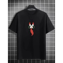 Modi Green Baskılı Unisex Günlük Stil Siyah Ikonik Sembol Oversize Tişört