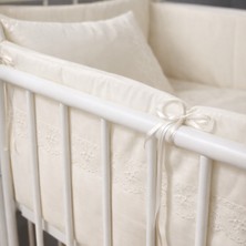 Argimo Bunny 4 Parça Bebek Beşik Fransız Güpürlü Kenar Yan Korumalık 60X120 Krem
