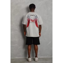 Modi Green Grafik Baskılı Unisex Salaş Stil Gri Oversize Bisiklet Yaka Tişört