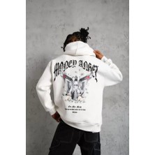 Modi Green Baskılı Erkek Retro Yazı Beyaz Ayarlanabilir Kordonlu Hoodie
