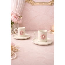 Yzhome 2 Kişilik Beyaz Porselen Inci Lotus Figürlü Kahve Fincan Takımı Seti 100ML