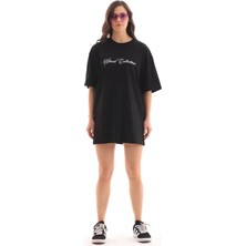 Modi Green Soyut Desen Baskılı Unisex Günlük Stil Siyah Bisiklet Yaka Oversize Tişört