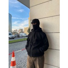 Modi Green Erkek Asimetrik Fermuarlı Siyah Samuray Ninja Kapüşonlu Hoodie
