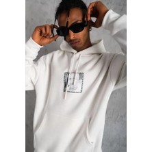 Modi Green Çift Yönlü Ön Arka Baskılı Erkek Günlük Stil Beyaz Kapüşonlu Sweatshirt