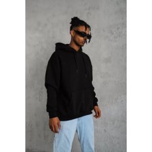 Modi Green Basic Dokulu Erkek Günlük Stil Siyah Kapüşonlu Sweatshirt