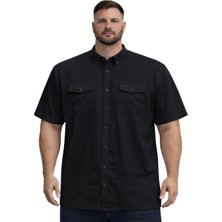 Battal Moda Battalmoda Erkek Büyük Beden Siyah Çift Cepli Kısa Kollu Gömlek 3xl-4xl-5xl-6xl-7xl-8xl