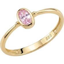 Hakan Mücevherat Oval Pembe Taşlı 14 Ayar Altın Yüzük 1,22 Gram