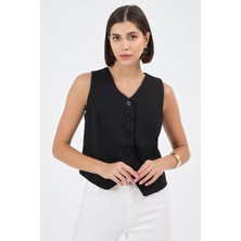 Diemmood Kadın Düğmeli Klasik Siyah Yelek