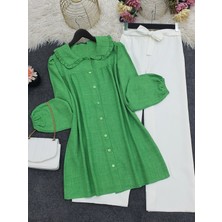 Moda Morfo Bebe Yaka Boydan Düğmeli Tunik      -A.Yeşil