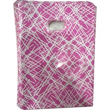 Omeyva Pembe Çizgili Desenli Metalize Hediye Paketi El Geçmeli Poşet - 12X17 Cm. - 100 Adet