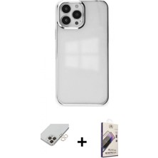 İlk El Grup Ieg™ iPhone 14 Pro Max Kılıf Doruk Doku Prime - Siyah Bilvis 3D Mat Cam Ekran Koruyucu + Gold Band Metal Kamera Lens