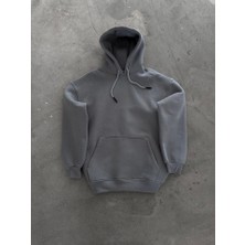 Modi Green Kadın Sokak Stili Boyalı Gri Kapüşonlu Üç Iplik Penye Basic Sweatshirt