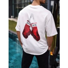 Modi Green Baskı Detaylı Unisex Günlük Stil Beyaz Kristal Oversize Tişört