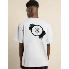 Modi Green Unisex Günlük Stil Beyaz Minimal Art Çizim Detaylı Oversize Tişört