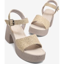 Tonny Black Kadın Bej Rahat Kalıp Örme Şeritli Tokalı Ayakkabı