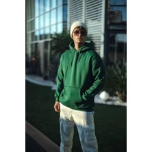 Modi Green Kadın Sokak Stili Haki Üç Iplik Penye Kapüşonlu Basic Sweatshirt