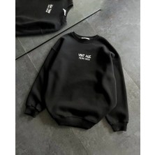 Modi Green Baskılı Kadın Günlük Stil Siyah Bisiklet Yaka Üç Iplik Oversize Sweatshirt