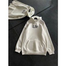 Modi Green Baskılı Kadın Günlük Stil Beyaz Üç Iplik Penye Uzun Kol Kapüşonlu Sweatshirt