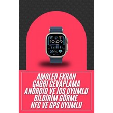 Pileli Store Pilelistore  49MM Akıllı Saat Amoled Ekranlı Kadın Erkek Kol Saati Plastik Kordon
