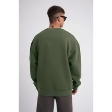 Modi Green Baskılı Kadın Günlük Stil Gri Melanj Üç Iplik Eskitme Efektli Sweatshirt