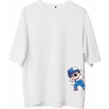 Modi Green Soft Dokulu Unisex Günlük Stil Beyaz Arktik Seri Oversize Tişört
