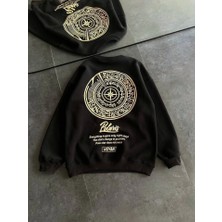 Modi Green Arka Baskılı Kadın Günlük Stil Siyah Kışlık Bisiklet Yaka Ön ve Sweatshirt