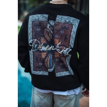 Modi Green Arka Baskılı Kadın Günlük Stil Siyah Uzun Kol Bisiklet Yaka Ön ve Sweatshirt