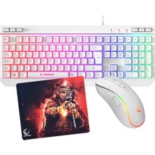 Rampage KM-R57 Seraphic Beyaz Rgb Klavye , 12800 Dpı Mouse + 30*25CM Mousepad Gaming 3lü Set