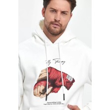 Modi Green Baskılı Kadın Günlük Stil Beyaz Üç Iplik Ikonik Sembol Oversize Sweatshirt