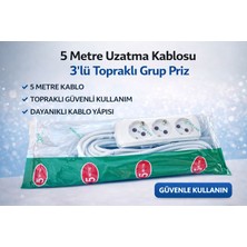 MiraLive 5 Metre Uzatma Kablosu 3’lü Topraklı Grup Priz 16A Dayanıklı Kablo