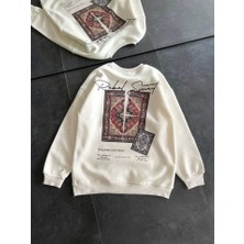 Modi Green Baskılı Kadın Günlük Stil Beyaz Bisiklet Yaka Sweatshirt