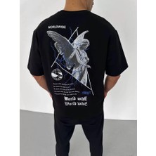 Modi Green Desenli Unisex Günlük Stil Siyah Dark Edition Soyut Oversize Tişört