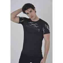 Modi Green Unisex Günlük Stil Siyah Fermuar Aksesuarlı Modern Tasarım Tişört