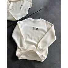 Modi Green Baskılı Kadın Günlük Stil Beyaz Bisiklet Yaka Üç Iplik Oversize Sweatshirt