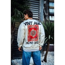 Modi Green Baskılı Kadın Salaş Stil Beyaz Oversize Bisiklet Yaka Üç Iplik Sweatshirt
