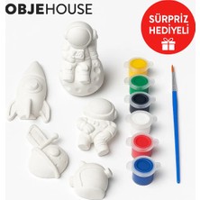 Wesank Objehouse Çocuk Temal? Alç? Boyama Seti – 6 Figür + 6 Renk + F?rça