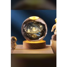 PremiumPort 3D Kristal Cam Küre Gece Lambası, Ahşap Soketli Güneş Sistemi Dekoru
