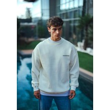 Modi Green Baskılı Kadın Günlük Stil Beyaz Kışlık Bisiklet Yaka Oversize Sweatshirt