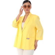 White Diamond Kadın Beyaz Cep Detaylı Keten Ceket