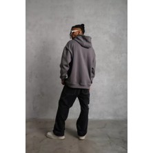 Modi Green Basic Dokulu Erkek Günlük Stil Gri Kapüşonlu Sweatshirt