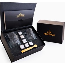 Perlotus Izmir Seri Viski Bardak Seti 2’li Kristal Kadeh Soğutma Taşı Maşalı Mıknatıslı Hediye Kutulu Sertifikalı Erkek Hediye Seti