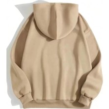 Modi Green Unisex Günlük Stil Bej Rengi Üç Iplik Pamuklu Kapüşonlu Sweatshirt
