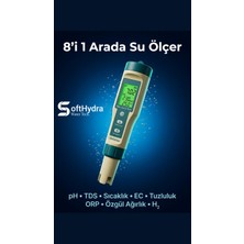 Softhydra - Ortimax 8’i 1 Arada Dijital Su Ölçüm Cihazı - Hassas Tds, Ec, Tuzluluk ve Sıcaklık Ölçer